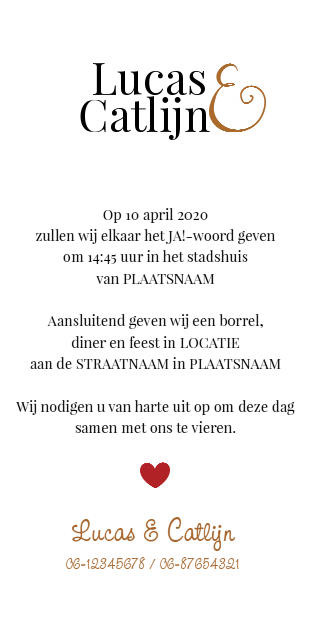 Trouwkaart "Silhouetten bruin - staand formaat" Trouwkaart "Silhouetten bruin - staand formaat"