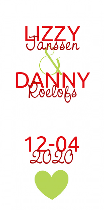 Gevouwen trouwkaart "groen hartje - staand formaat"