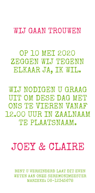 Gevouwen trouwkaart "groen - staand formaat" Gevouwen trouwkaart "groen - staand formaat"