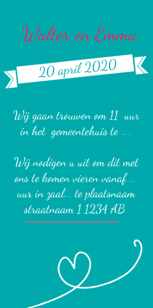 Trouwkaart "Blauw - staand formaat" Trouwkaart "Blauw - staand formaat"