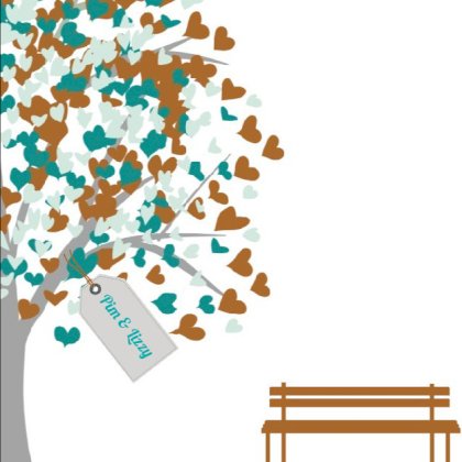 Gevouwen trouwkaart "Hartjes boom blauw"