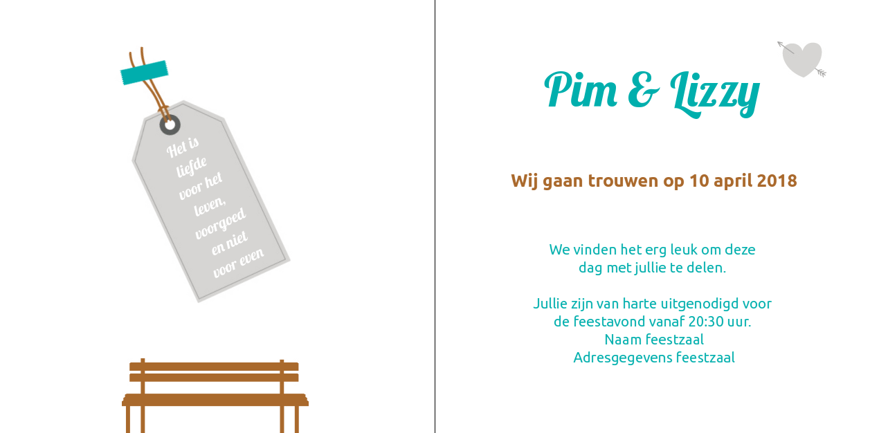 Gevouwen trouwkaart "Hartjes boom blauw" Gevouwen trouwkaart "Hartjes boom blauw"