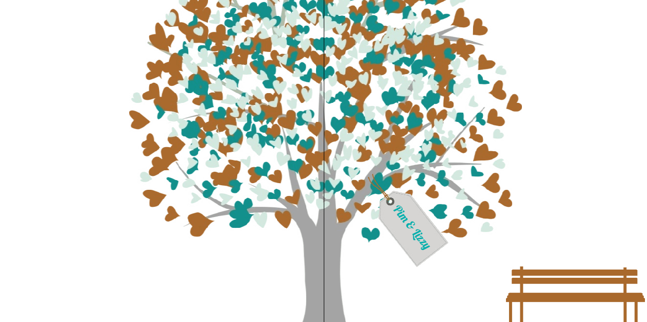 Gevouwen trouwkaart "Hartjes boom blauw" Gevouwen trouwkaart "Hartjes boom blauw"