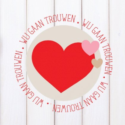 Gevouwen trouwkaart "Rood hart & hout"