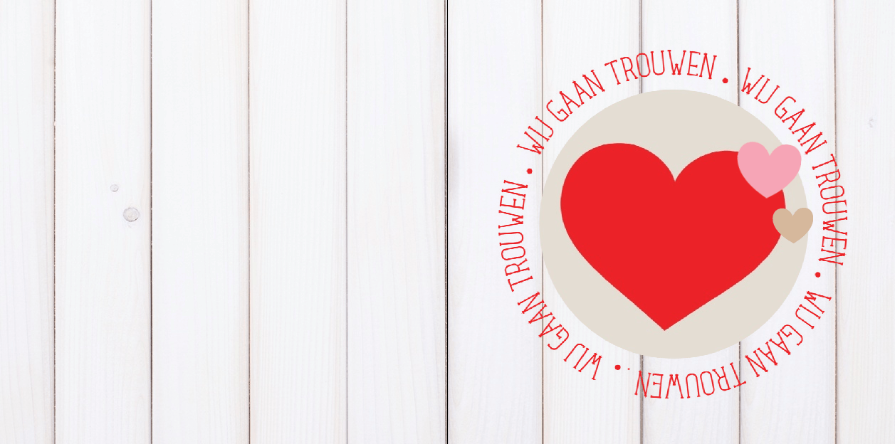 Gevouwen trouwkaart "Rood hart & hout" Gevouwen trouwkaart "Rood hart & hout"
