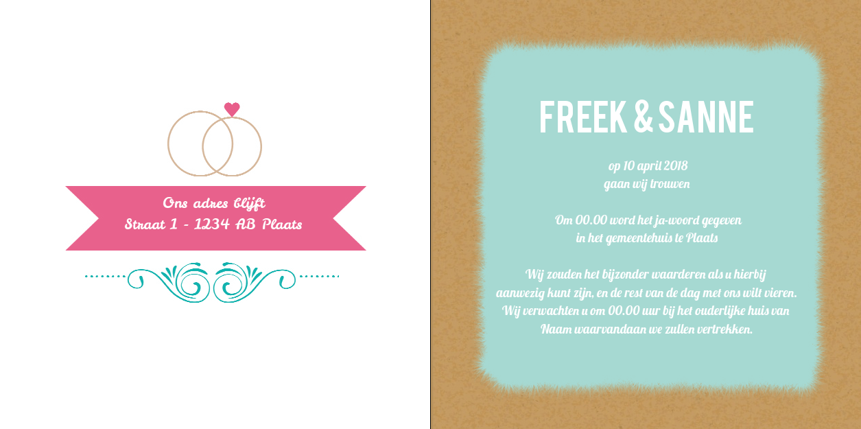 Gevouwen trouwkaart "Bruin & wij gaan trouwen" Gevouwen trouwkaart "Bruin & wij gaan trouwen"