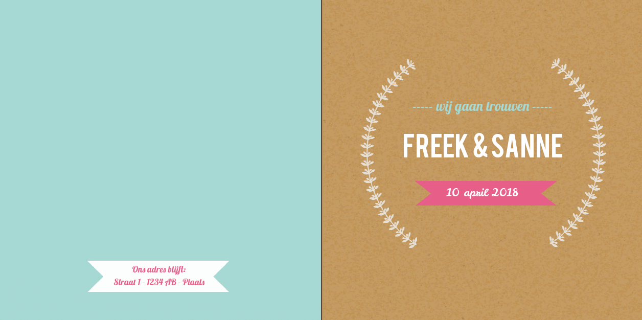 Gevouwen trouwkaart "Bruin & wij gaan trouwen" Gevouwen trouwkaart "Bruin & wij gaan trouwen"