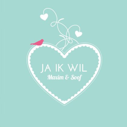 Gevouwen trouwkaart "Blauw & Wit hart"