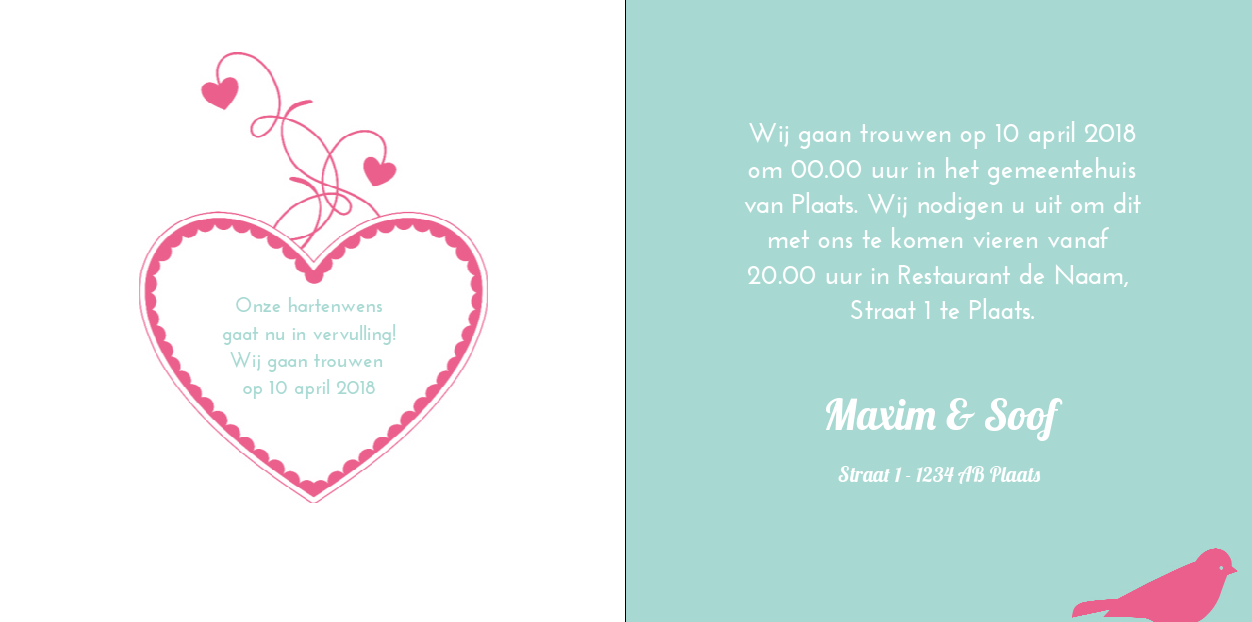 Gevouwen trouwkaart "Blauw & Wit hart" Gevouwen trouwkaart "Blauw & Wit hart"