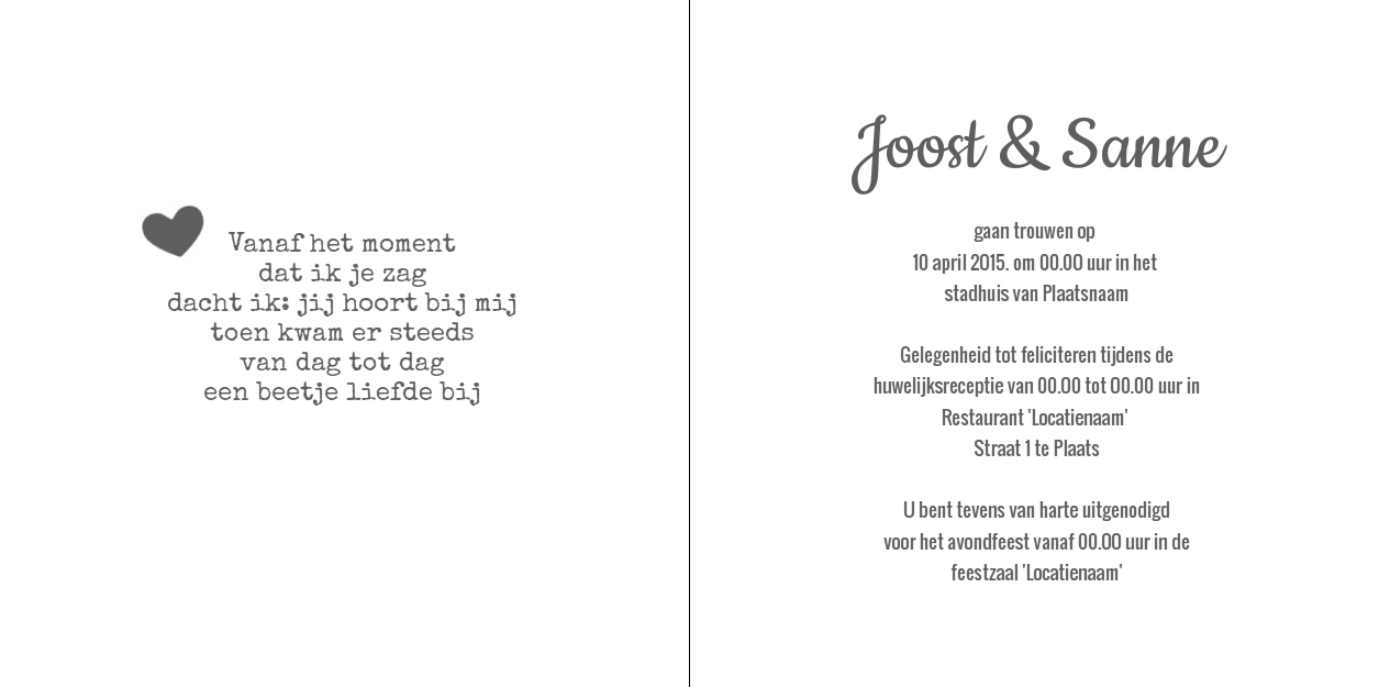 Gevouwen trouwkaart "Black & white" Gevouwen trouwkaart "Black & white"