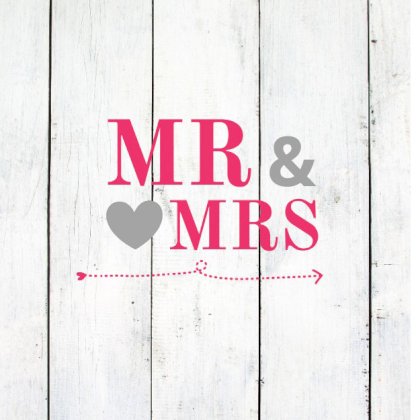 Gevouwen trouwkaart "Mr & Mrs met hout" Gevouwen trouwkaart "Mr & Mrs met hout"