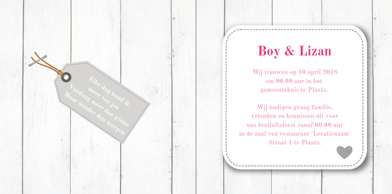 Gevouwen trouwkaart "Mr & Mrs met hout" Gevouwen trouwkaart "Mr & Mrs met hout"