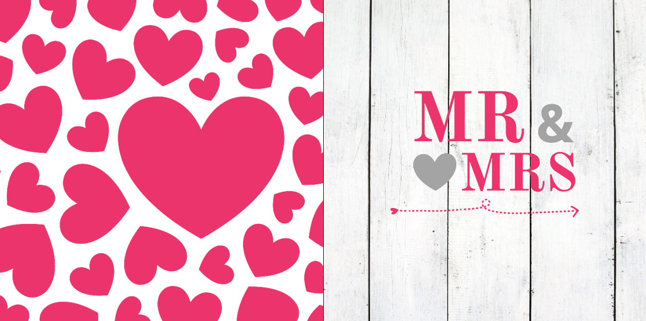 Gevouwen trouwkaart "Mr & Mrs met hout" Gevouwen trouwkaart "Mr & Mrs met hout"