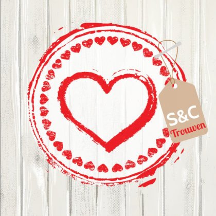 Gevouwen trouwkaart "Hout & hart stempel"