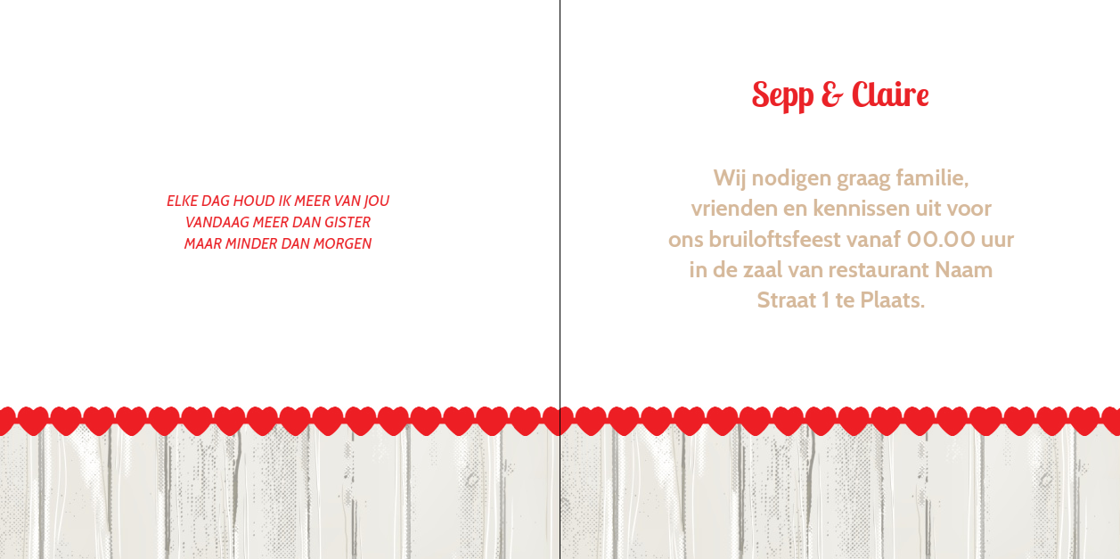 Gevouwen trouwkaart "Hout & hart stempel" Gevouwen trouwkaart "Hout & hart stempel"