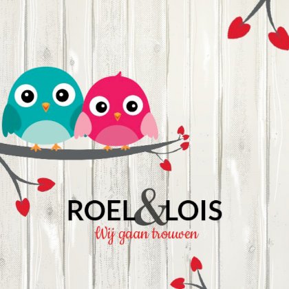 Gevouwen trouwkaart "Vogels & hout"