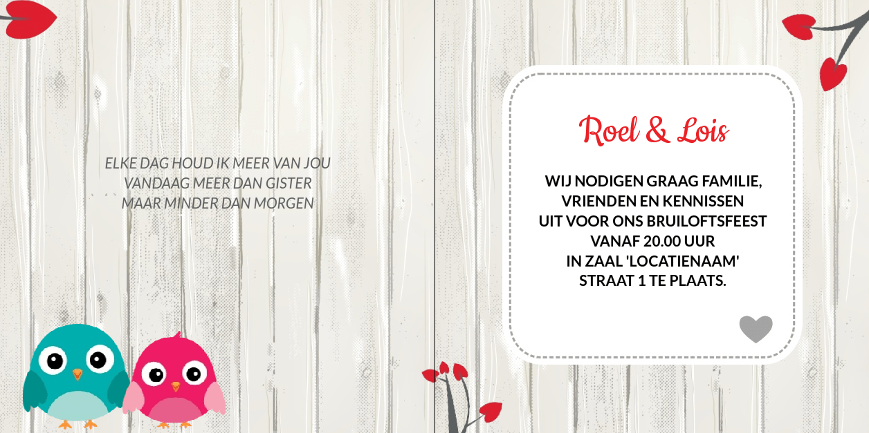 Gevouwen trouwkaart "Vogels & hout" Gevouwen trouwkaart "Vogels & hout"