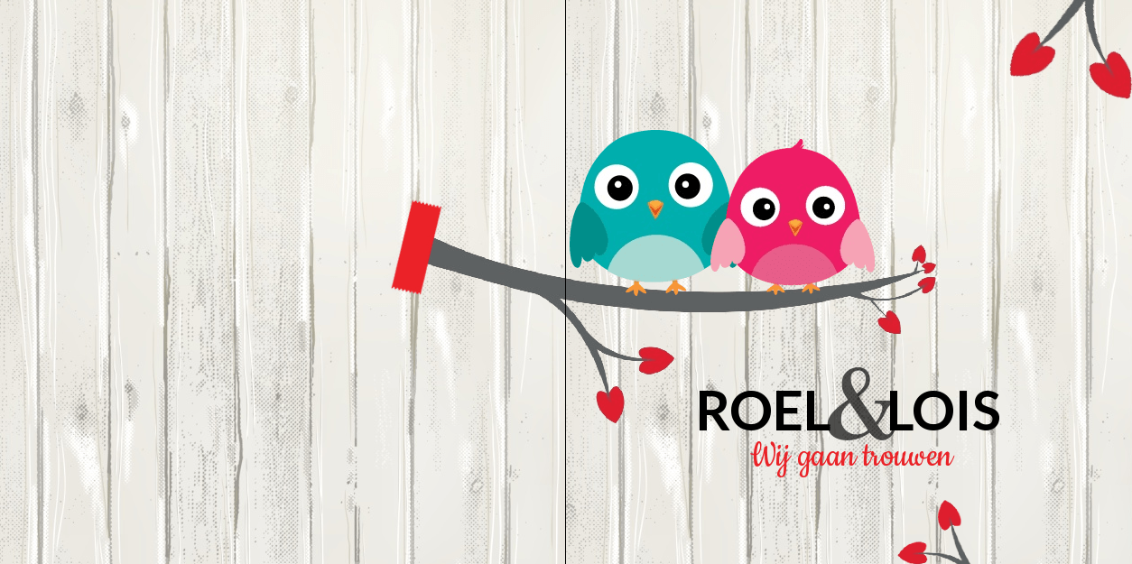 Gevouwen trouwkaart "Vogels & hout" Gevouwen trouwkaart "Vogels & hout"