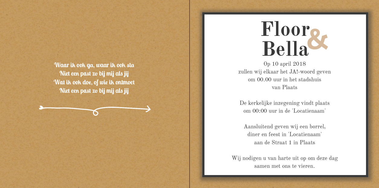 Gevouwen trouwkaart "Bruine strepen" Gevouwen trouwkaart "Bruine strepen"