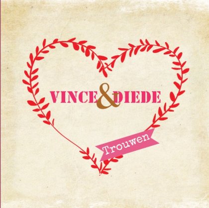 Gevouwen trouwkaart "Mistletoe hart rood"