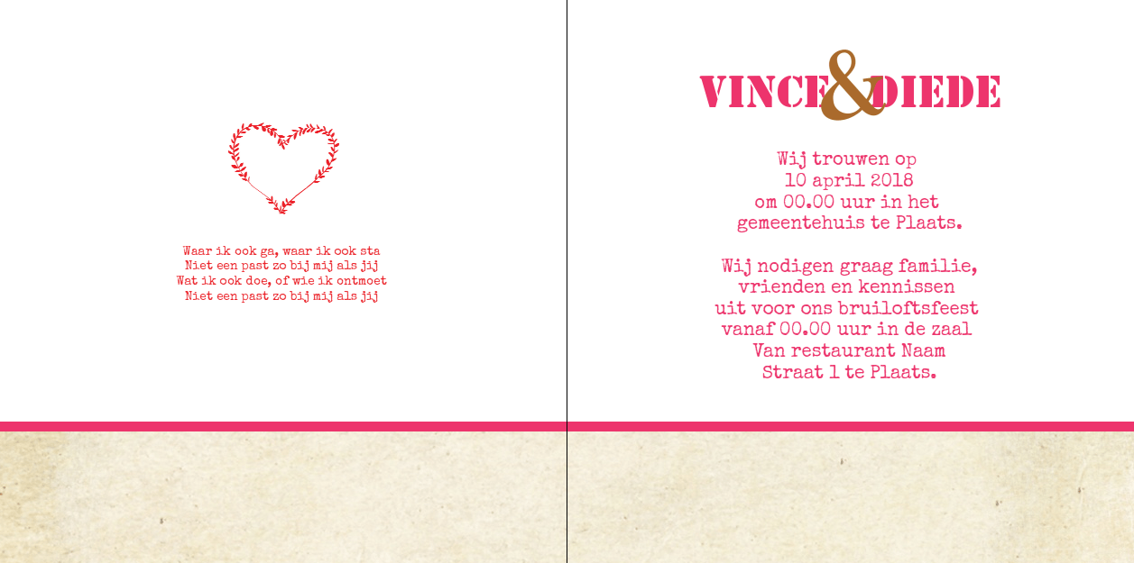 Gevouwen trouwkaart "Mistletoe hart rood" Gevouwen trouwkaart "Mistletoe hart rood"