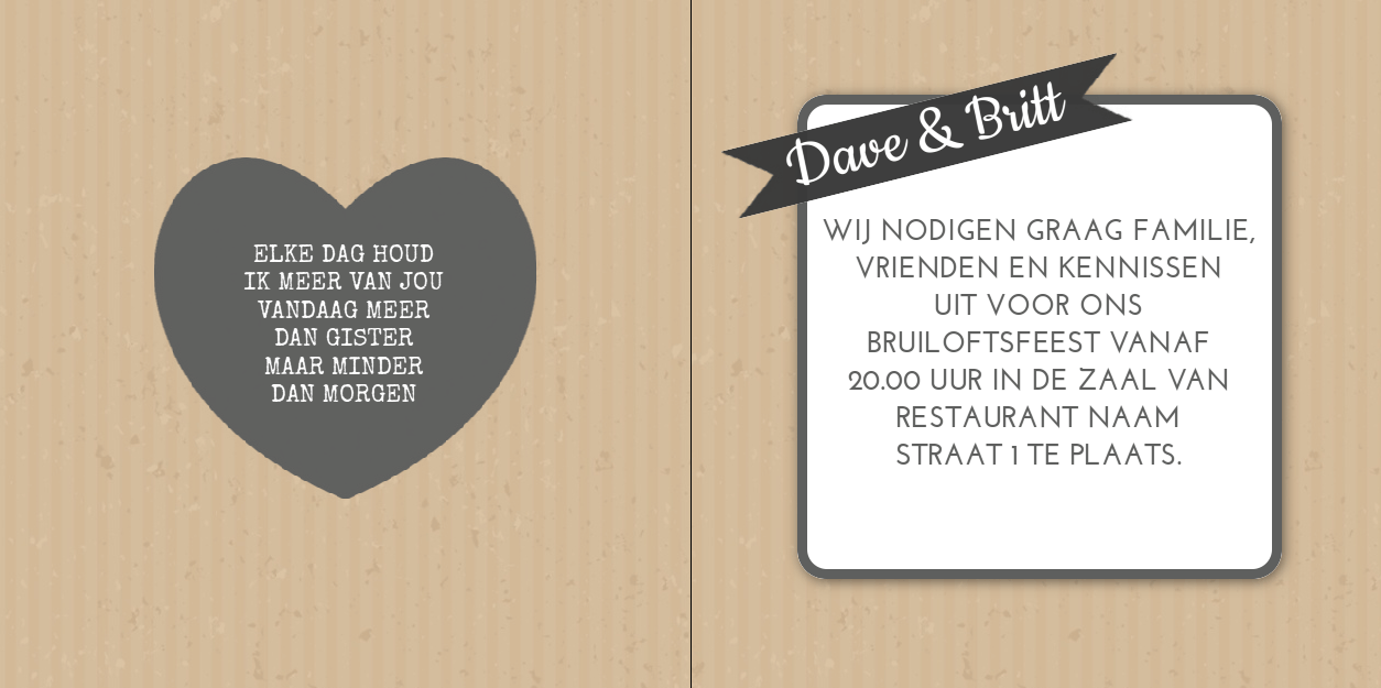 Gevouwen trouwkaart "Stipjes & Kraft" Gevouwen trouwkaart "Stipjes & Kraft"