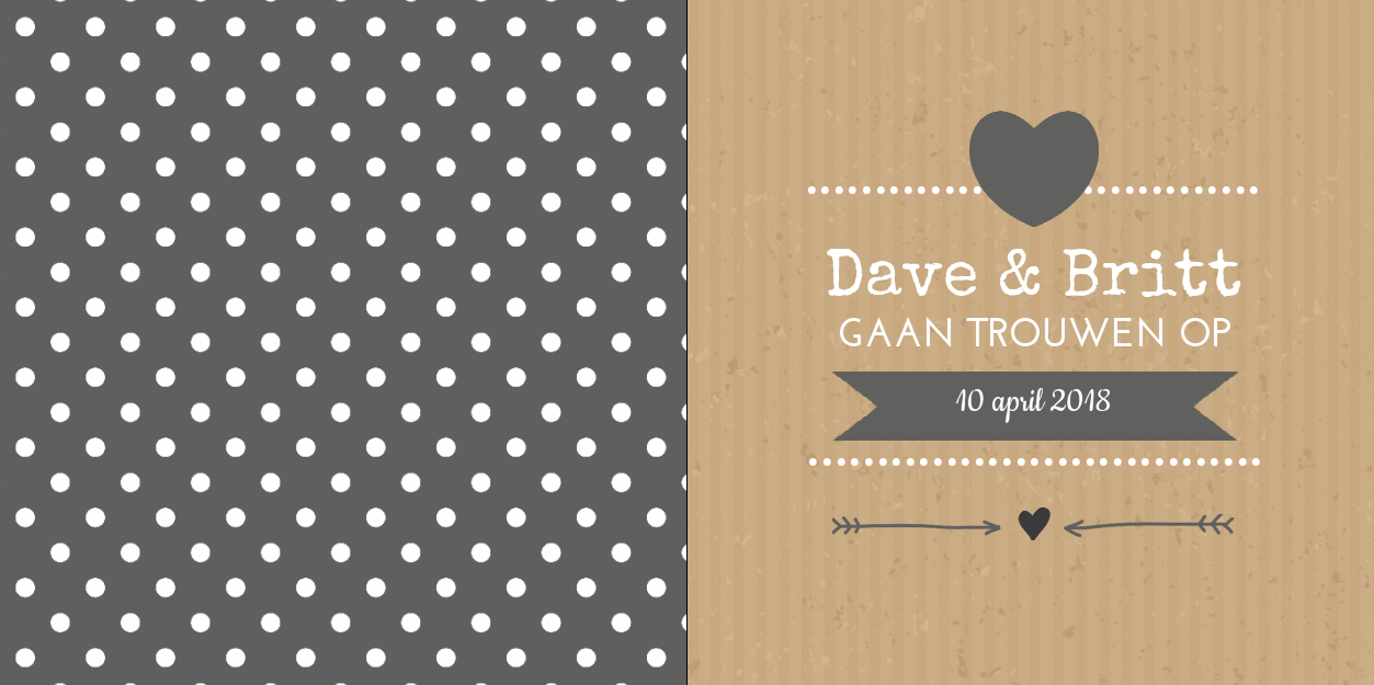 Gevouwen trouwkaart "Stipjes & Kraft" Gevouwen trouwkaart "Stipjes & Kraft"