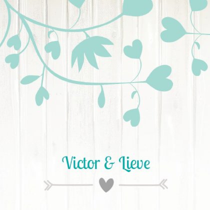 Gevouwen trouwkaart "Blauwe hartjes tak"