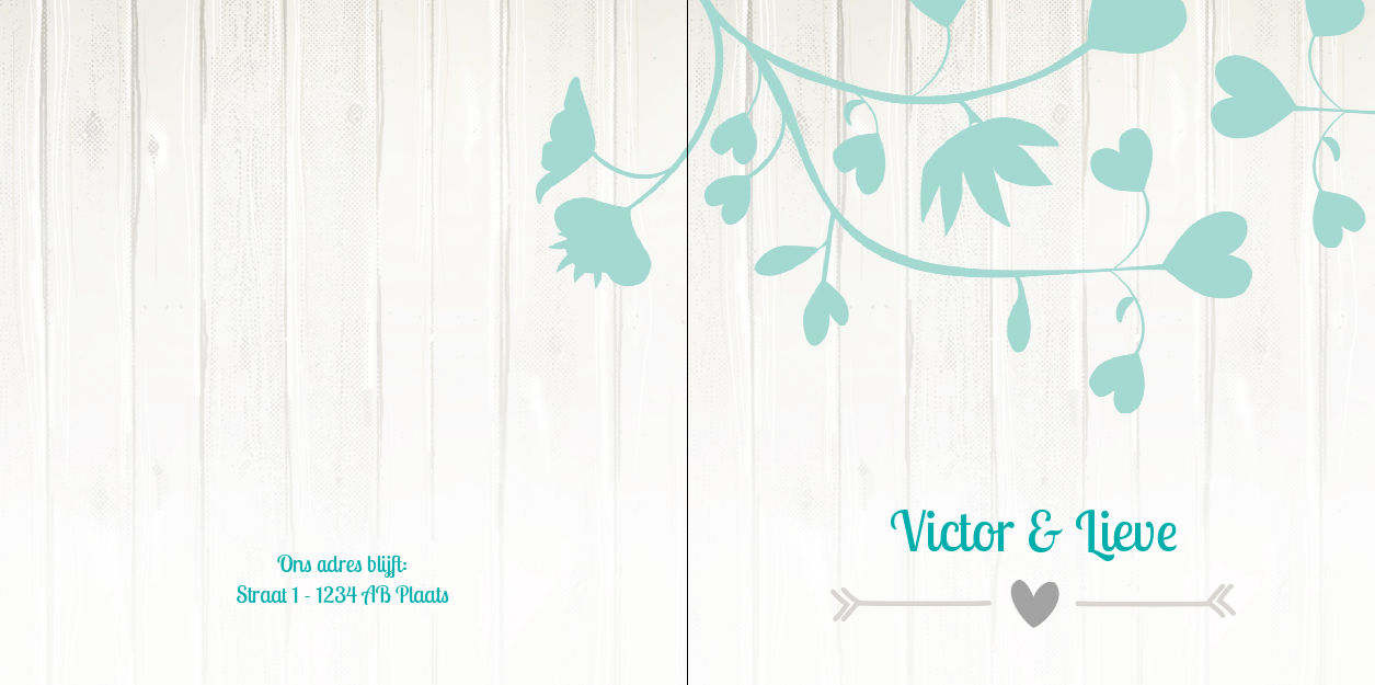 Gevouwen trouwkaart "Blauwe hartjes tak" Gevouwen trouwkaart "Blauwe hartjes tak"