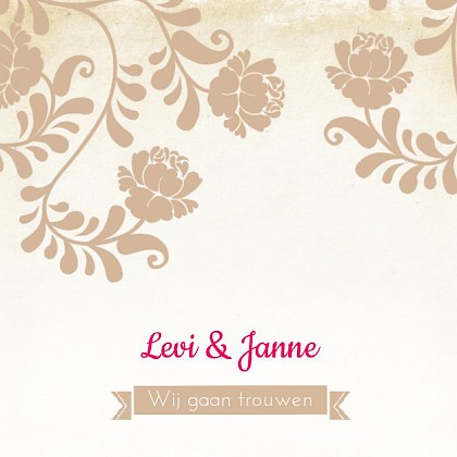 Gevouwen trouwkaart "Barok bloemen"