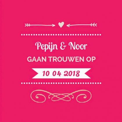 Gevouwen trouwkaart "Pink"