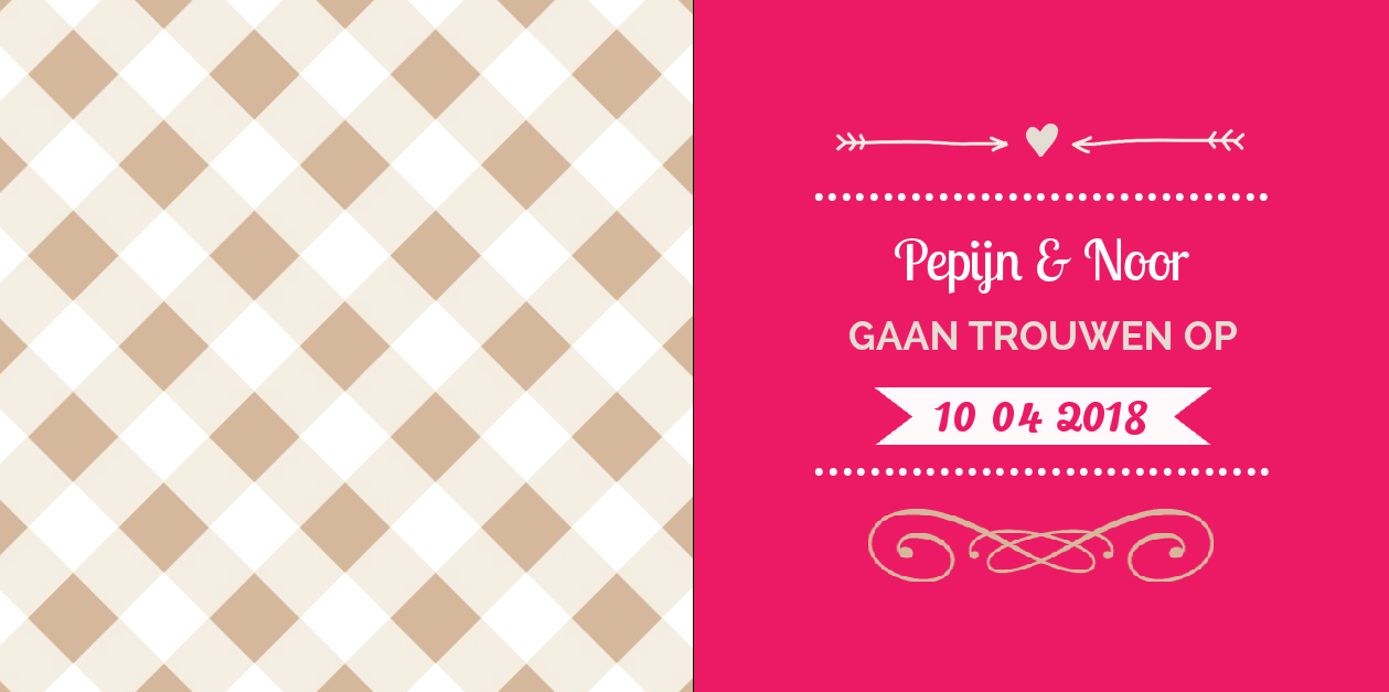 Gevouwen trouwkaart "Pink" Gevouwen trouwkaart "Pink"