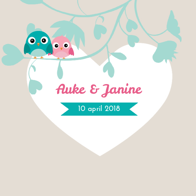 Trouwkaart "Vogeltjes op wit hart" Trouwkaart "Vogeltjes op wit hart"