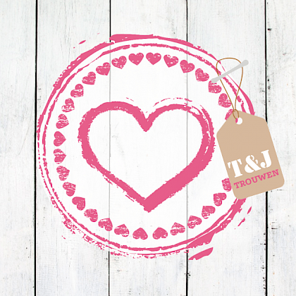 Trouwkaart "Roze hart & hout"