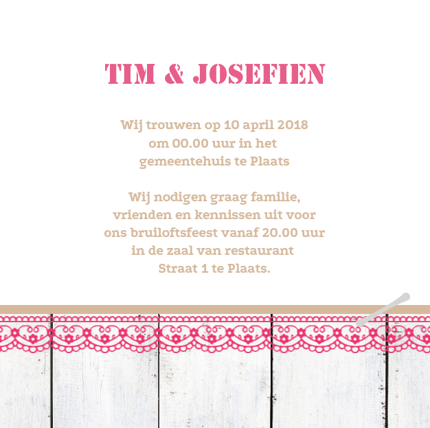 Trouwkaart "Roze hart & hout" Trouwkaart "Roze hart & hout"