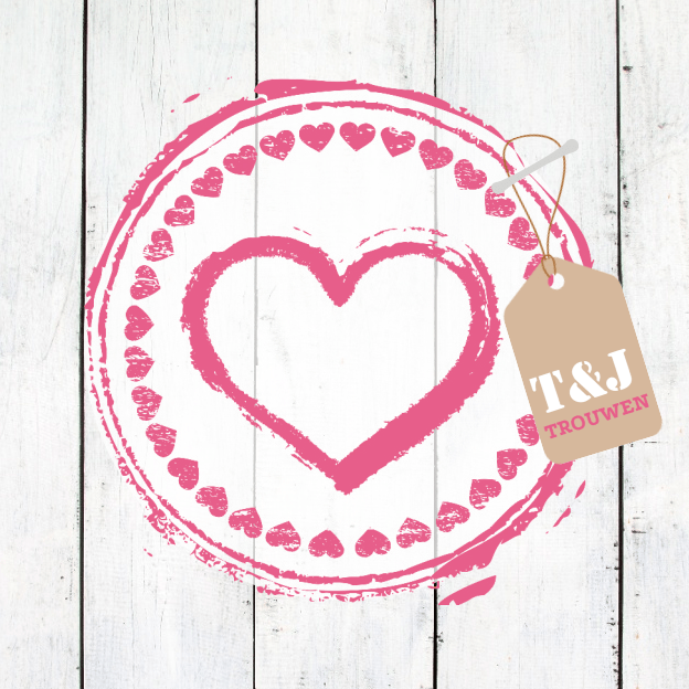 Trouwkaart "Roze hart & hout" Trouwkaart "Roze hart & hout"