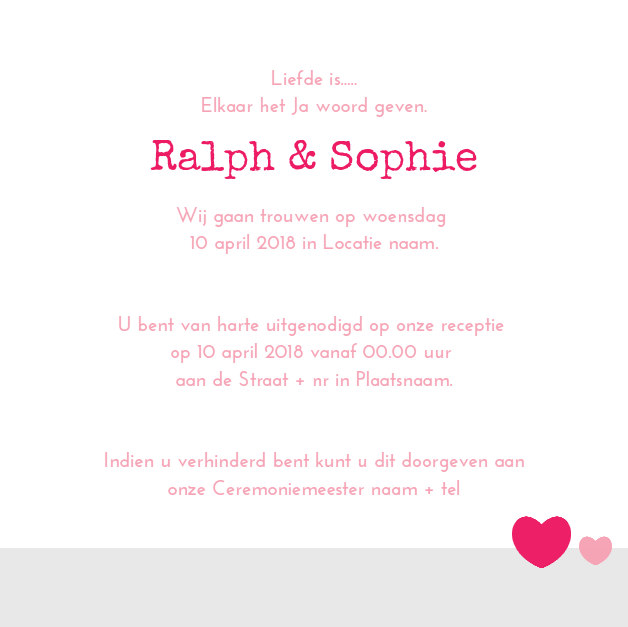 Gevouwen trouwkaart "Rood hart" Gevouwen trouwkaart "Rood hart"