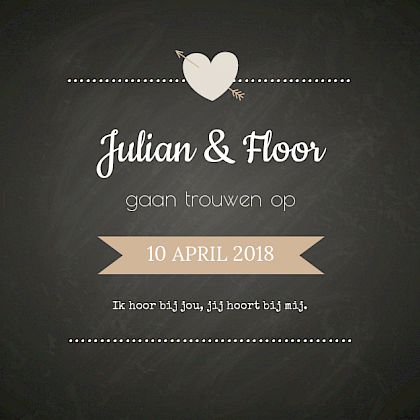 Trouwkaart "Krijtbord & hartje"