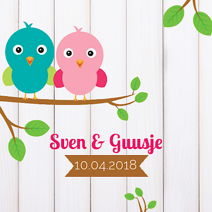 Trouwkaart "Vogeltjes op tak"