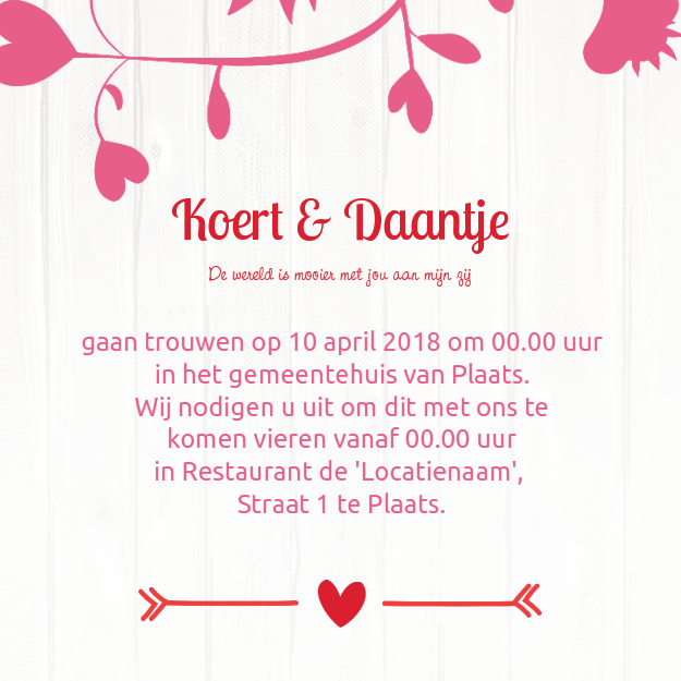 Trouwkaart "Hartjes boom" Trouwkaart "Hartjes boom"