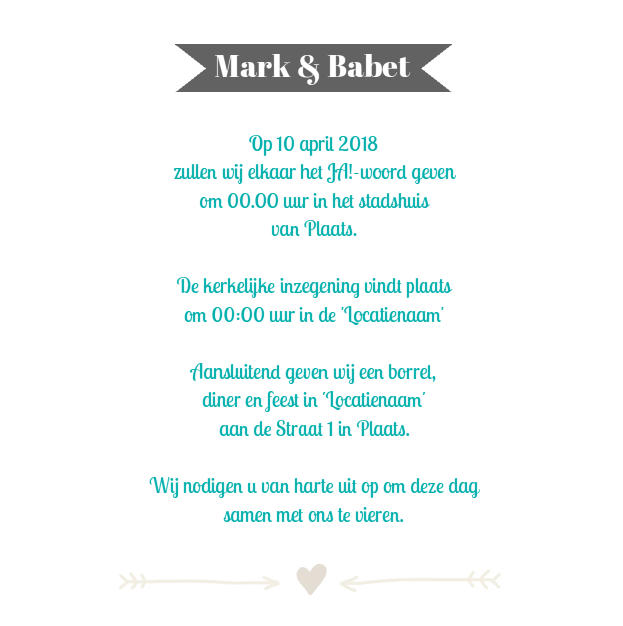 Trouwkaart "Blauw & banner" Trouwkaart "Blauw & banner"