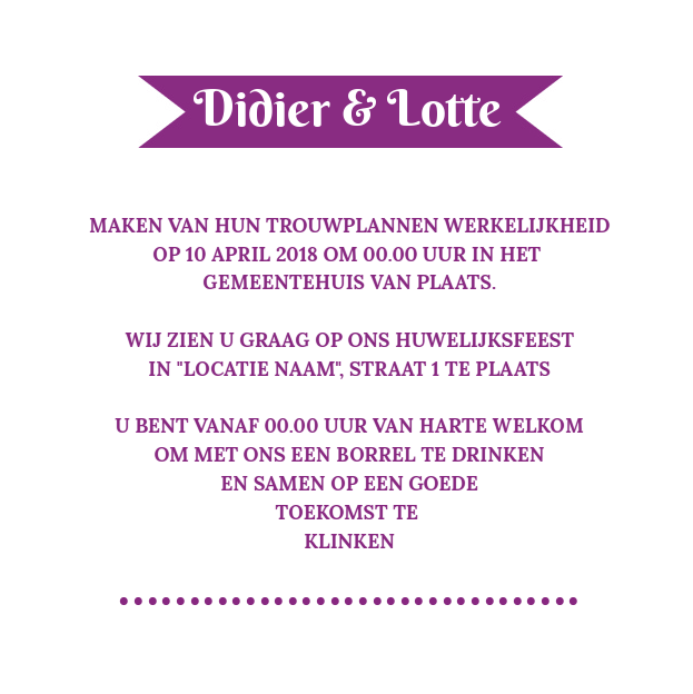 Trouwkaart "Paars & typografie" Trouwkaart "Paars & typografie"