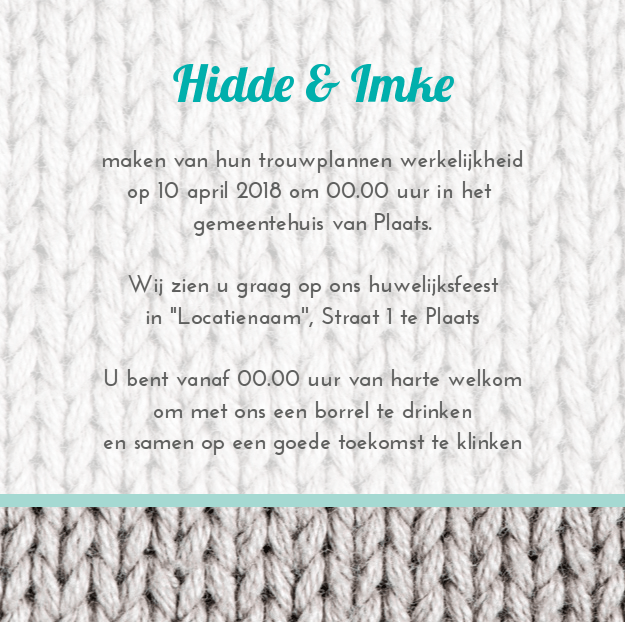 Trouwkaart "Grijs hart & Breiwerk" Trouwkaart "Grijs hart & Breiwerk"