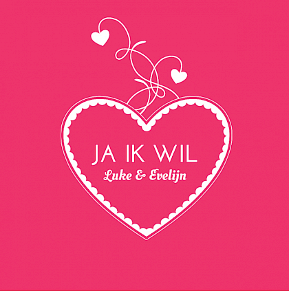 Trouwkaart "Roze & wit hart"