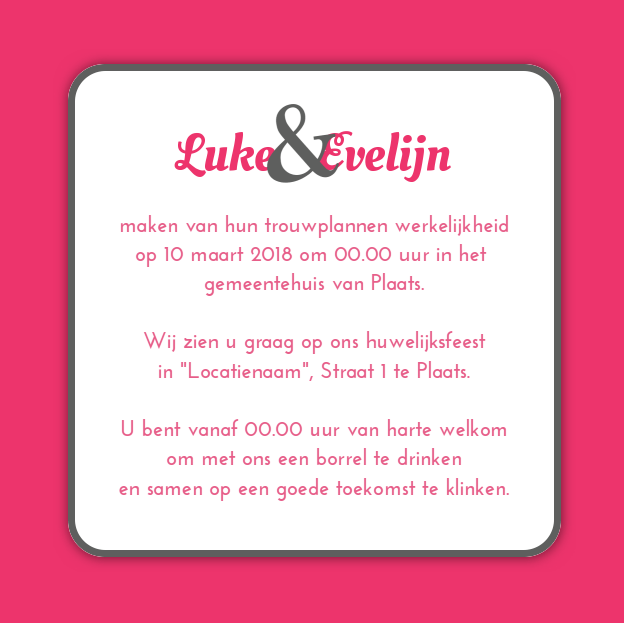 Trouwkaart "Roze & wit hart" Trouwkaart "Roze & wit hart"