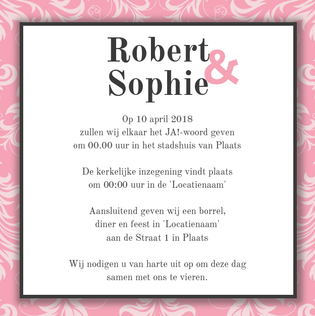 Save the date kaart "Barok roze" Save the date kaart "Barok roze"