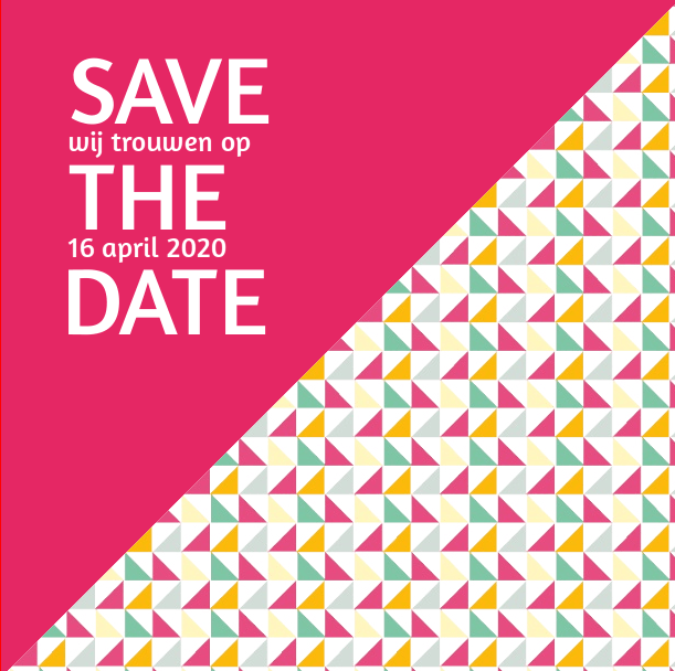 Save the date kaart "Roze & driehoekjes " Save the date kaart "Roze & driehoekjes "