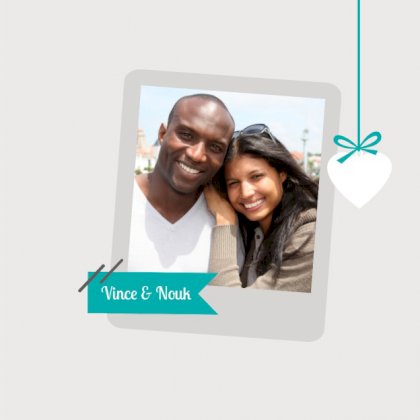 Gevouwen trouwkaart "Foto & Grijs met hartje"