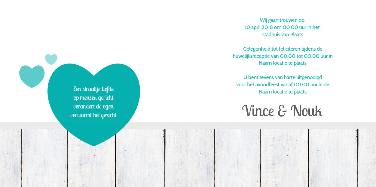 Gevouwen trouwkaart "Foto & Grijs met hartje" Gevouwen trouwkaart "Foto & Grijs met hartje"