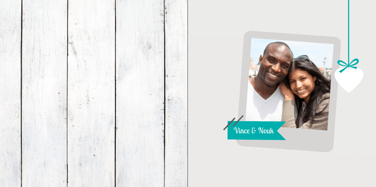 Gevouwen trouwkaart "Foto & Grijs met hartje" Gevouwen trouwkaart "Foto & Grijs met hartje"